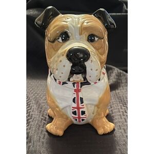 British Bulldog w/ Tie Cookie Jar English Dog UK Tie | Ceramic 9.25"